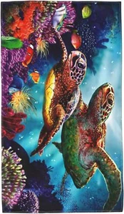 Long Hand Towels Colorful Sea Turtles Ultra Soft Towel Cute Swimming Fish Oce... - Picture 1 of 2