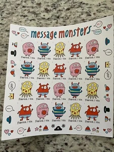2021 Imperf Message Monsters Pane of 20 W/O Die Cuts NDC 5639a, 5636-39 - Picture 1 of 1