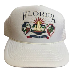 Vintage 90s Florida Tourist Trucker Hat Mens Snapback White Offshore Sailing EUC - Picture 1 of 8