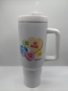 White Travel Sweethearts tumbler Mug Valentines Love Conversation Hearts 40oz - Picture 1 of 4