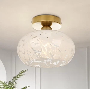 FRIDEKO HOME Modern Semi Flush Mount Ceiling Light 11” -Glass-White Cloud - Picture 1 of 13