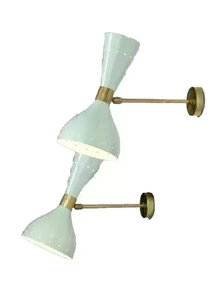 Pair of 1950s Mid-Century Brass Italian Diabolo Wall Sconce Lights - Picture 1 of 5