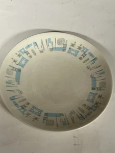 Blue Heaven Atomic Retro MCM 10" Dinner Plate Royal China USA Made - Picture 1 of 6