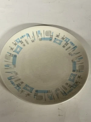 Blue Heaven Atomic Retro MCM 10" Dinner Plate Royal China USA Made - Image 1 of 4