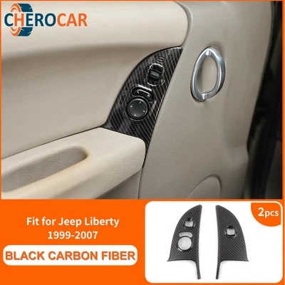 Cubierta de panel de interruptores de ventana de puerta interior de fibra de carbono 2 piezas para Jeep Liberty 99-07 Foto 1 de 4