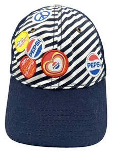 Pepsi Cola 2008 Hat Cap Navy Striped Adjustable Patch Peace Love Spirit Retro OS - Picture 1 of 10