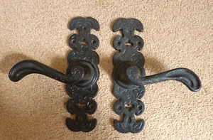 Vintage Reclaimed Door Handles, Black, Architectural Salvage. Needs Springs. - Picture 1 of 13