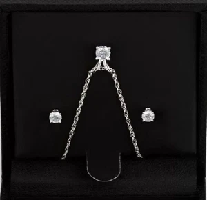 Diamond Stud Earrings And Pendant E VS1 Round 3 Ct Labcreated 14K White Gold Set - Picture 1 of 10