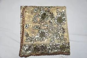 Vintage indische Hochzeit Taschentuch Netz Dupatta Schal Perlen Stickerei Schleier Stola L" - Bild 1 von 5