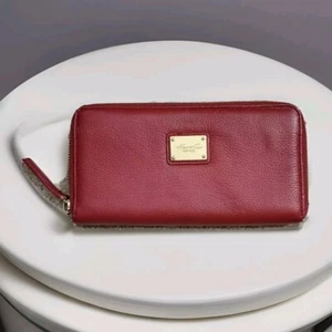 Kenneth Cole Leder Geldbörse mit umlaufendem Reißverschluss rot Leopardenfutter  - Bild 1 von 5