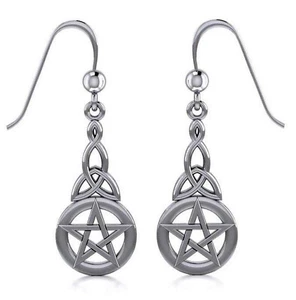 Peter Stone 925 Silber keltische Pentagramm Ohrringe Schutz Trinity Triquetra - Imagen 1 de 4