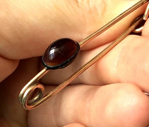 Vintage G.F. Gold Filled Cabochon Carnelian Pin Brooch - Picture 1 of 10