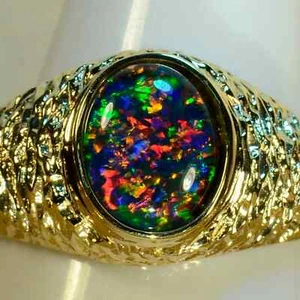 Genuine Australian Black Fire Opal Gemstone Handmade 925 Silver Men's Ring - Bild 1 von 6