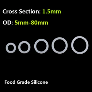 White 1.5mm Cross Section O-Ring Silicone Seal Gasket Washer ID 2-77mm Food Safe - Picture 1 of 6