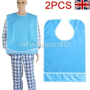 2PK Adult Mealtime Bib Protector Disability Aid Apron w/ Food Catcher Waterproof - Picture 1 of 11