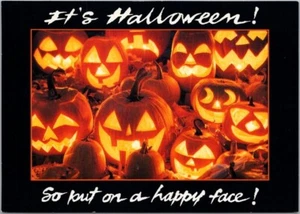 Postal 4x6 Hallmark HALLOWEEN Jack O'Lanterns "¡Pon una cara feliz!" #111-7 - Imagen 1 de 2