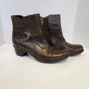 Clarks Bendable Booties Women 9.5N Brown Leather Zip Up Ankle Boot Heel Classy - Picture 1 of 10