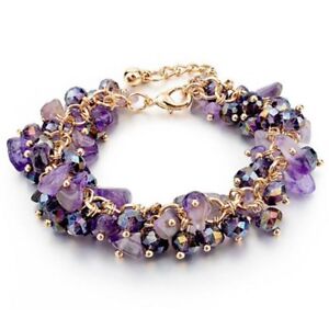 Amethyst Natural Stones Bunch Crystal Bracelet Bangle Women Party Jewelry Gift