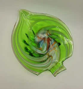 Lefton MCM mundgeblasen Kunstglas grün und Regenbogen Wirbel Schale Aschenbecher (S1) - Bild 1 von 11