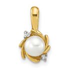 Real 14kt Yellow Gold Madi K 5-6mm Button White FWC Pearl .02ct. Diamond Pendant