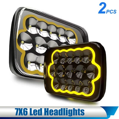 7x6 5x7" LED Square Headlight For Chevy Truck Car DRL Head Lamp Yellow H6054 - Image 1 of 4