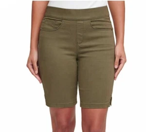 DKNY Womens Size Large Olive Green Pull-On Stretch Waist Comfort Bermuda Shorts - Picture 1 of 2