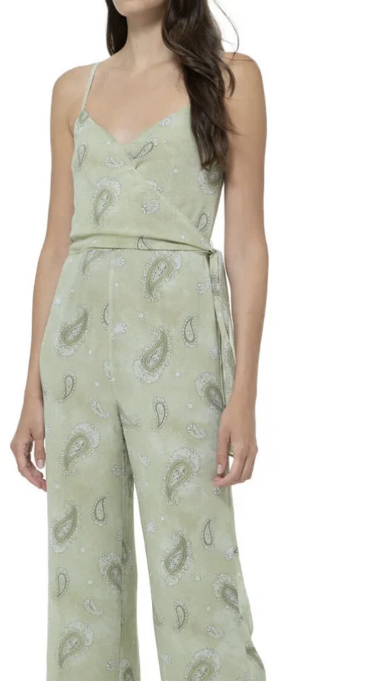Michael Kors Womens Green Paisley Spaghetti Strap V Neck Jumpsuit Size XS