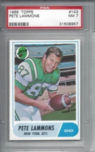 Tarjeta de fútbol americano 1968 Topps #143 Pete Lammons New York Jets clasificación PSA 7 - Imagen 1 de 2