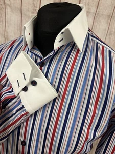 Hawes Curtis Shirt Mens Medium Slim Brandon Shirt Striped Regatta Boating - VGC - Picture 1 of 22