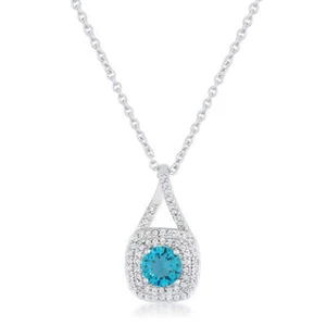 Christal 1.2ct Aqua CZ Rhodium Classic Necklace - Picture 1 of 4