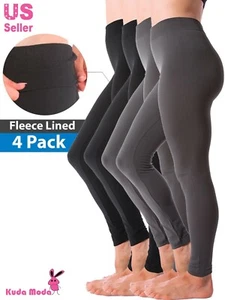 4-Pack Warm Fleece Lined Thick Brushed Full Length Leggings Winter Thermal Pants - Picture 1 of 15