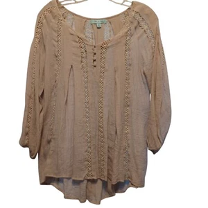 She & Sky Top Damen Medium Beige Langarm hauchdünn Boho Modern - Bild 1 von 7