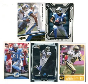 Lote de 5 tarjetas coleccionables de fútbol americano de Calvin Johnson HOF DETROIT LIONS (LOTE 13) - Imagen 1 de 1