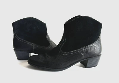 Munro Laramie Mujer Zapatos Negro Cuero/Gamuza Cremallera Tobillo Botas Occidentales Talla 9N Foto 1 de 4