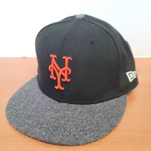 RARE NEW YORK METS NEW ERA FITTED 7 3/8 HAT CAP BLACK GRAY BILL - Picture 1 of 6