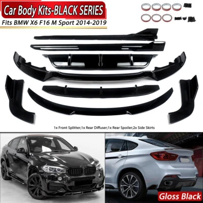 Gloss Black Body Kits For 2014-2019 BMW X6 F16 M Sport Front Lip + Rear Spoiler Foto 1 de 4