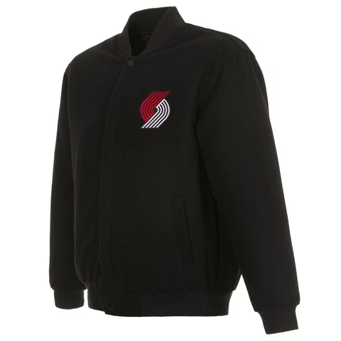 NBA Portland Trail Blazers JH Design Wool Reversible Jacket 2 Front Patches Logo Cover