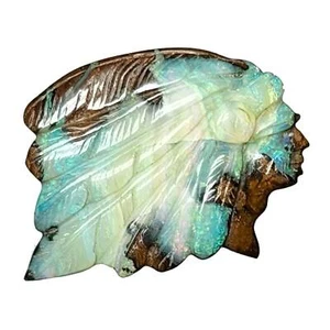 52135.2 - Head of Amerindian Wearing Ceremonial Head Gear Carved in Boulder - Picture 1 of 3