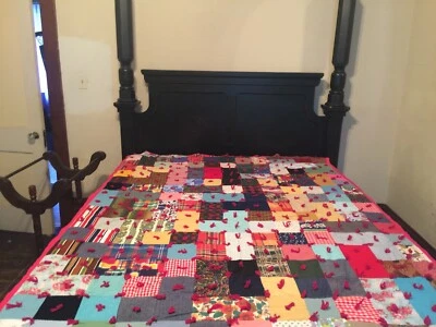 Народное искусство ручной работы нашивка лоскутное одеяло двойной/полный размер подержанный - Изображение 1 из 4