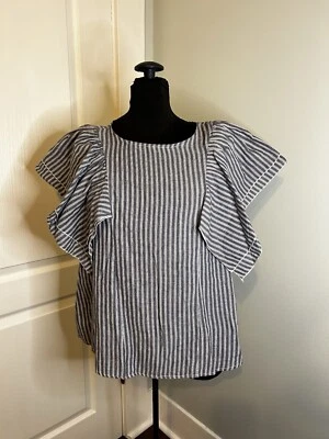 Blusa Camisa Top Mujer Listicle Azul Blanco Rayas Campesina Manga Corta L Foto 1 de 4