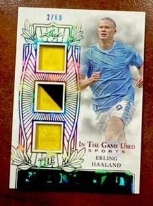 2024 HOJA EN EL JUEGO USADO FRANQUICIA ERLING HAALAND TRIPLE RELIQUIA /60🔥 - Imagen 1 de 3