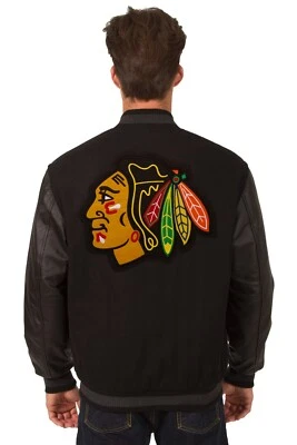 NHLChicago Blackhawks Wool  Leather Reversible Jacket Embroidered Logos Black - Image 1 of 4