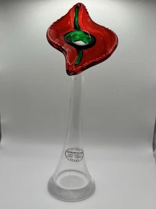 Art Glass Red Calla Lily Handblown Vase Italy With Sticker - Picture 1 of 8