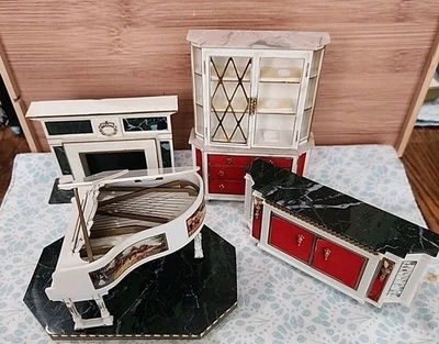 Винтажный миниатюрный кукольный домик маленькая принцесса идеальная гостиная с фортепиано, мрамор - Изображение 1 из 4