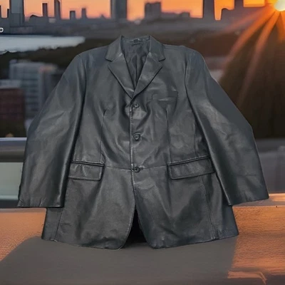 STAFFORD - Chaqueta Deportiva Blazer de Cuero Negro de 3 Botones, Para Hombre GRANDE - ¡DEBES VERLO! Foto 1 de 4