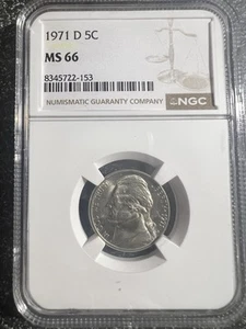 1971 D Jefferson Nickel - NGC MS66. - Picture 1 of 2