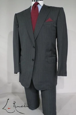 Ermenegildo Zegna Su Misura charcoal chalk stripe side vent flat front suit 48 R - Image 1 of 4