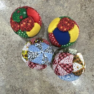 Vintage Quilted Fabric Patchwork Ball Christmas Set Of 3 - Picture 1 of 4
