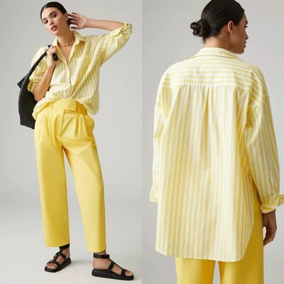 Maeve Anthropologie Bennet Button Down Shirt Womens Sz L Yellow White Stripe - Image 1 of 4