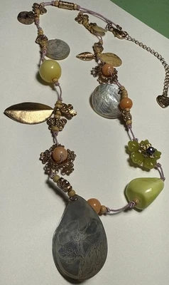 Betsey Johnson Gold Tone Etched Shell Flower Necklace - Image 1 of 4